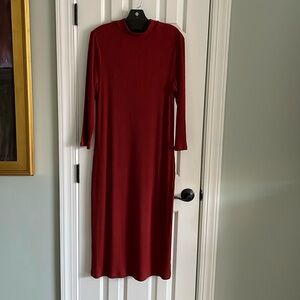 A NEW DAY Midi Dress, Brick red size L never worn. Mock turtle neck.